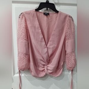 Elegant Pink Lace Sleeve Blouse